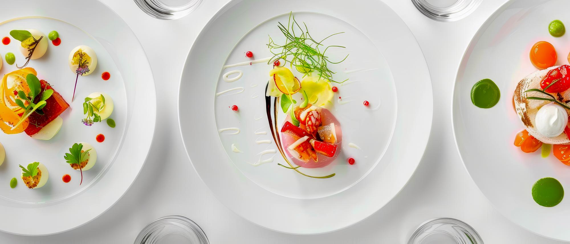 Panoramic shot of plated tasting menu